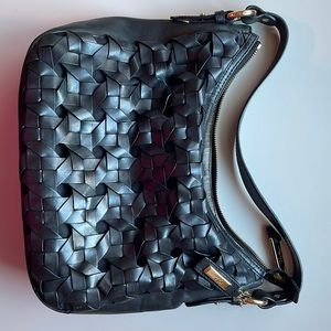 Cole Haan black woven leather shoulder bag